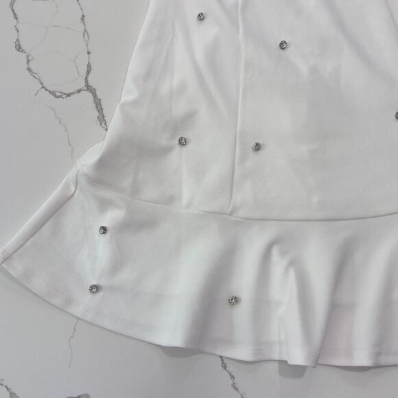 Crystal Doll Women's White Jewel Embellished Dress Juniors Puff-Sleeve Size S - Picture 11 of 16